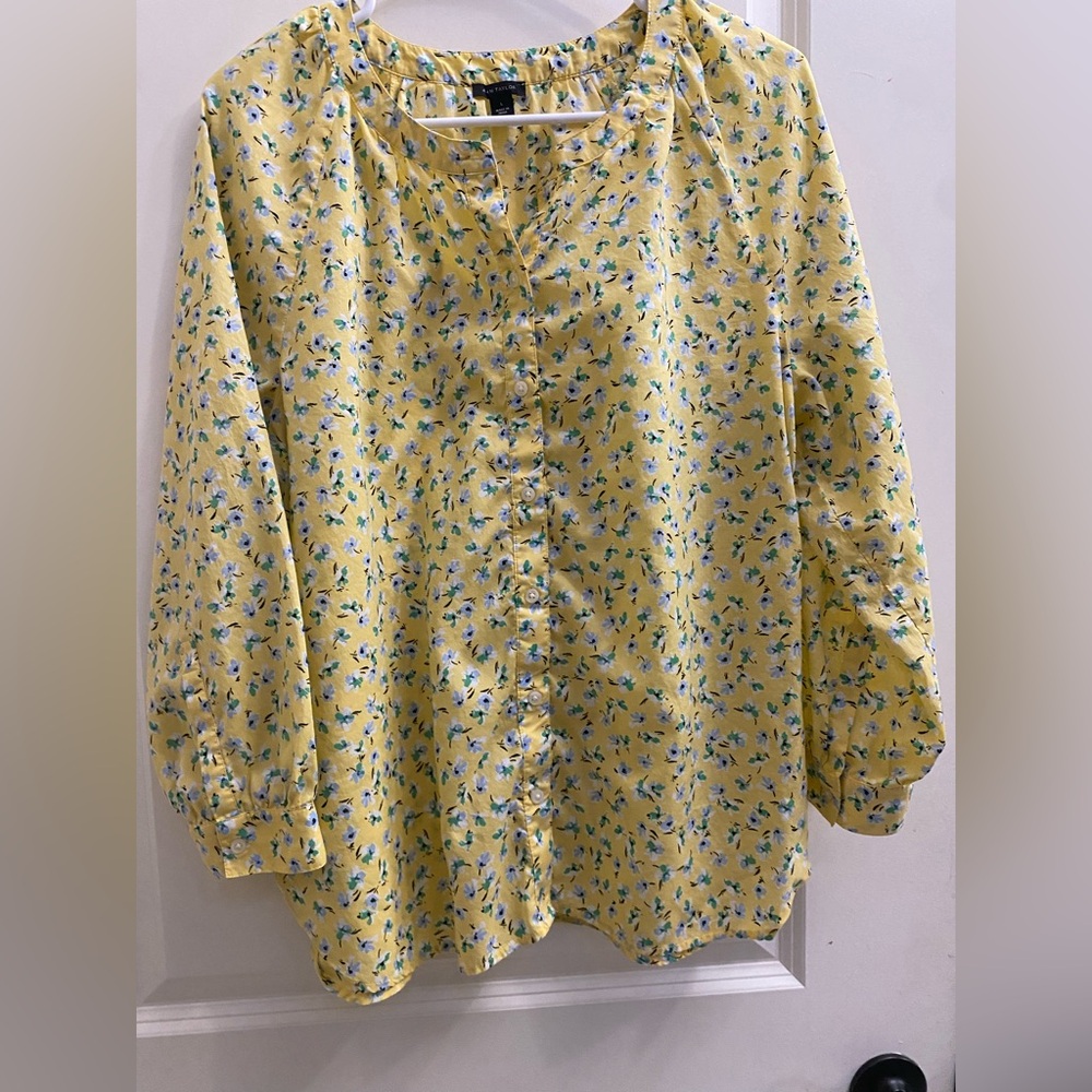 Ann Taylor Yellow Skirt with Green and White Floral Design